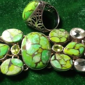 Green turquoise MSI 925 Pendant Ring , Bracelet 925